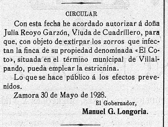 Recorte legible de la circular · 1928