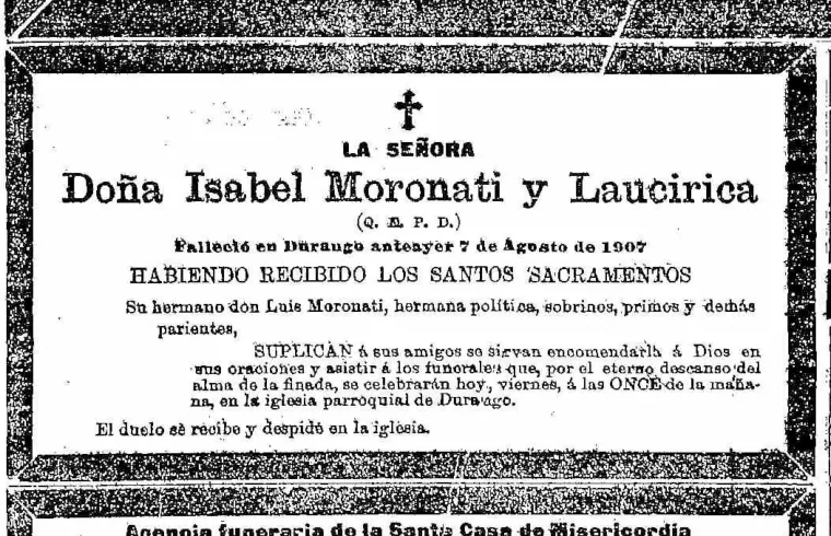 Detalle de la esquela de Isabel